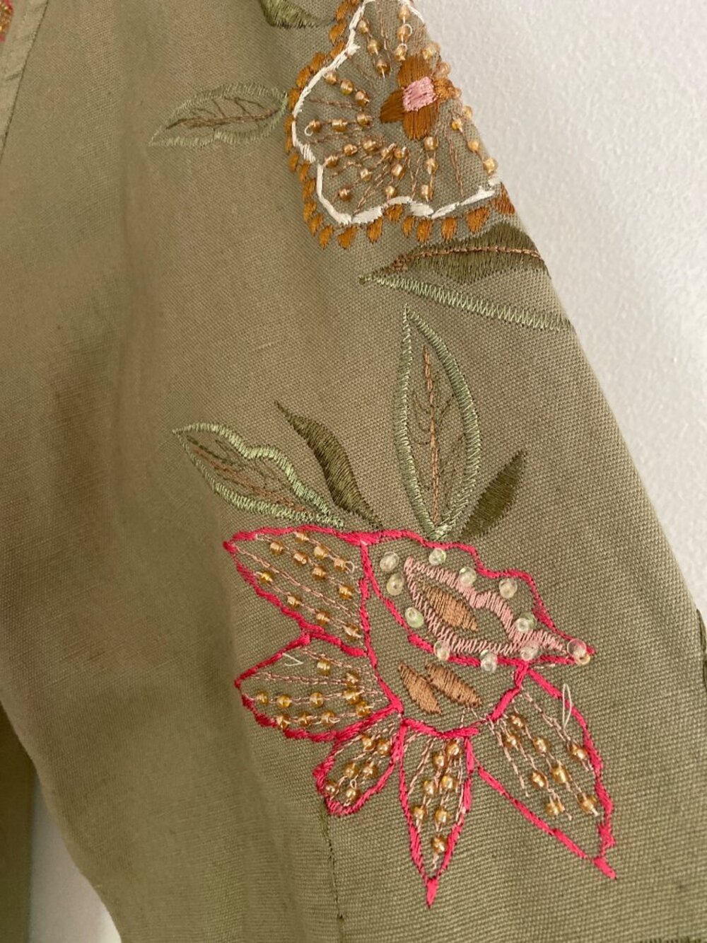 Vintage Tantrums Olive Green Floral Embroidered Button-Up Shacket Size S - Picture 2 of 6